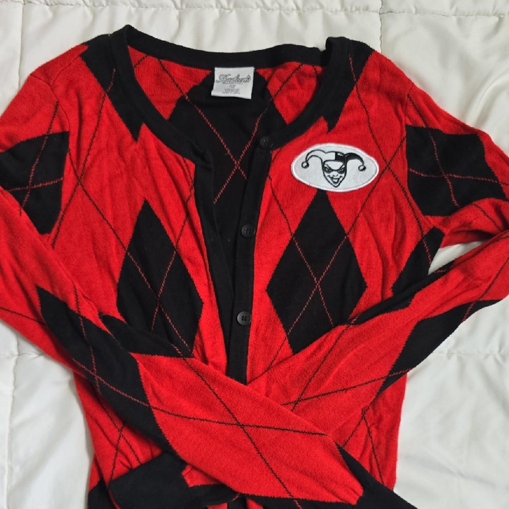DC Comics Harley Quinn Red and Black Knit Cardigan